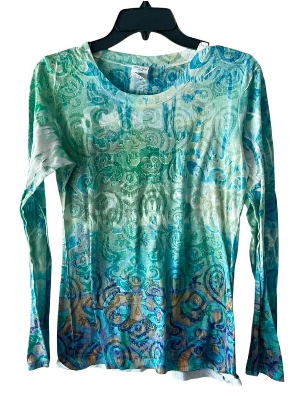 Laura Ashley Teal & Aqua Paisley Long Sleeve Tee - Picture 6 of 6